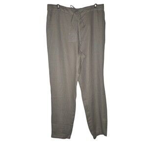 Iximo 100% Linen Khaki Trouser Pants L Tapered Leg Lagenlook Coastal Granny Boho
